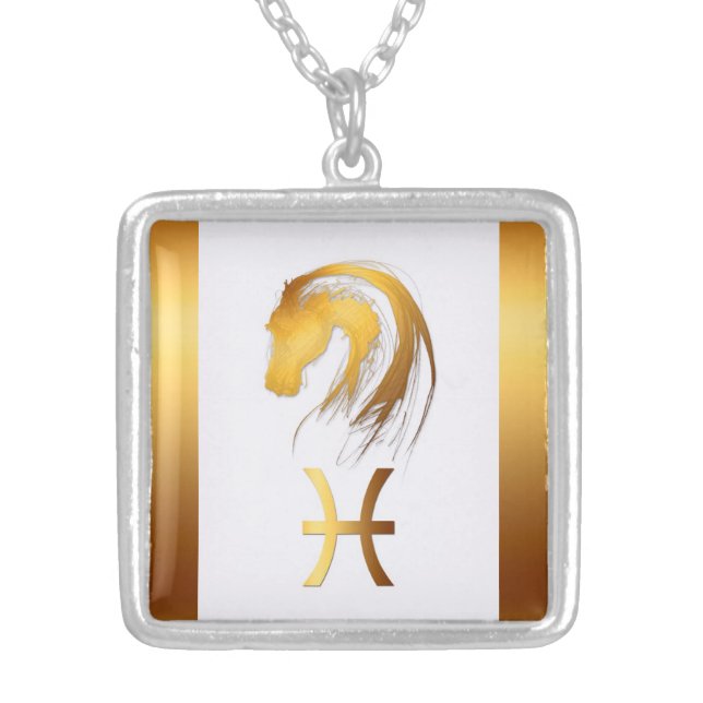 Pisces Horse Chinese and Western Astrology Silver Plated Necklace (Front)