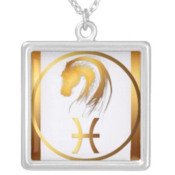 Pisces Horse Chinese And Western Astrology Silver Plated Necklace by AnimalDrawings at Zazzle