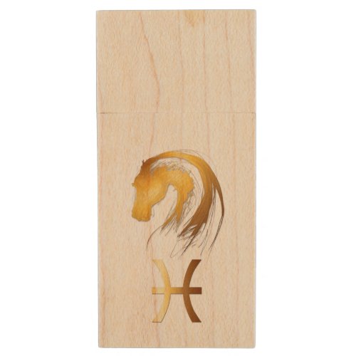 Pisces Horse Chinese Western Astrology Wood USB Wood Flash Drive