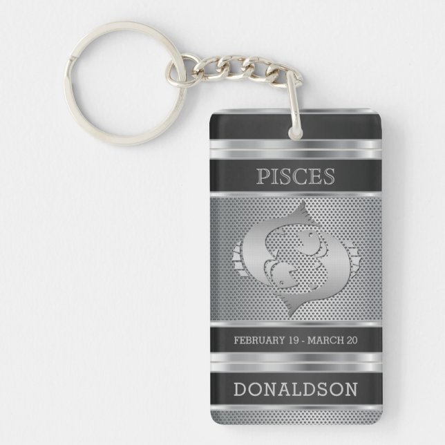 Pisces ♓ in Black and Silver Mesh Keychain (Front)