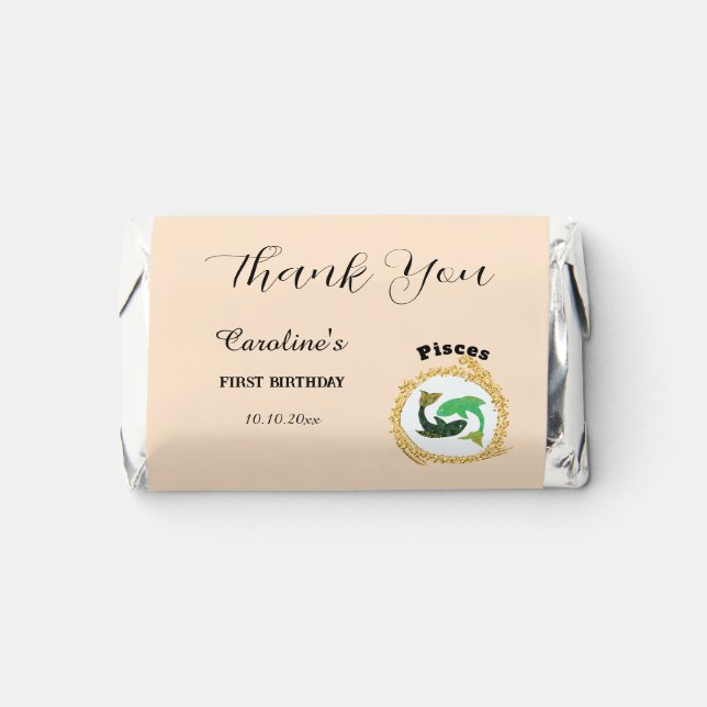 Pisces in Gold Glitter Circle Thank You Hershey's Miniatures (Front)