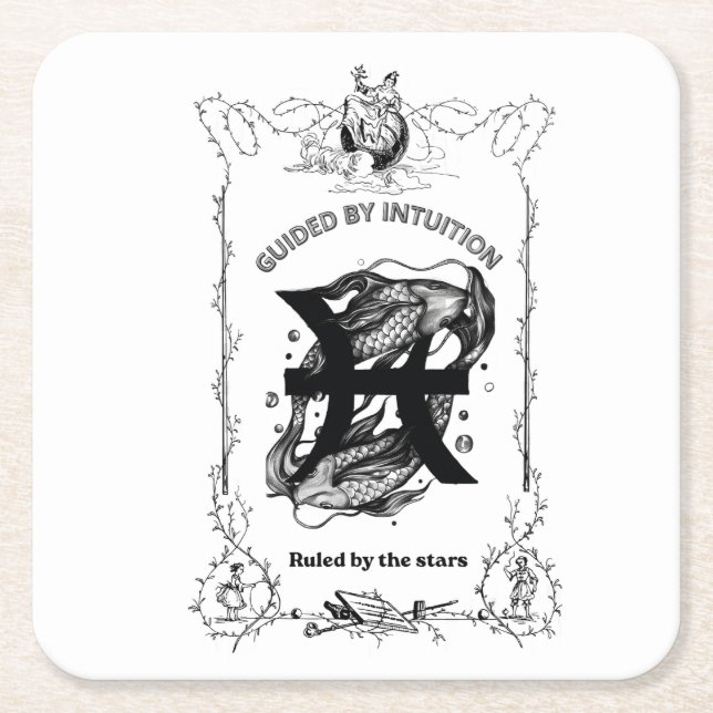 Pisces Intuition Celestial Design Square Paper Coaster (Front)