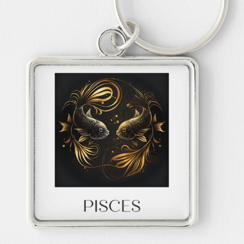 Pisces Keychain Black and Gold Zodiac Sign Gift