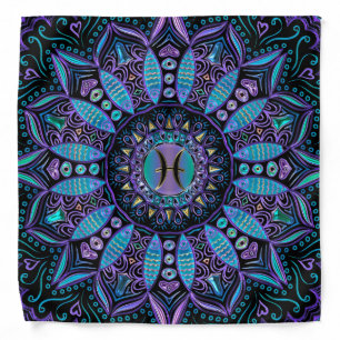 Pisces Mandala in Turquoise and Purple Bandana