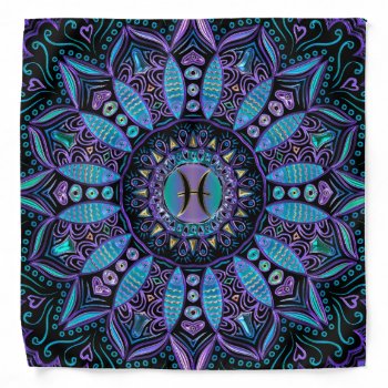 Pisces Mandala In Turquoise And Purple Bandana by UROCKSymbology at Zazzle