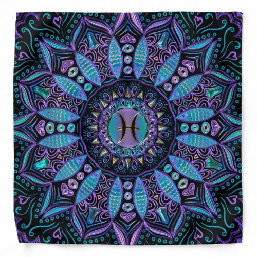 Pisces Mandala in Turquoise and Purple Bandana