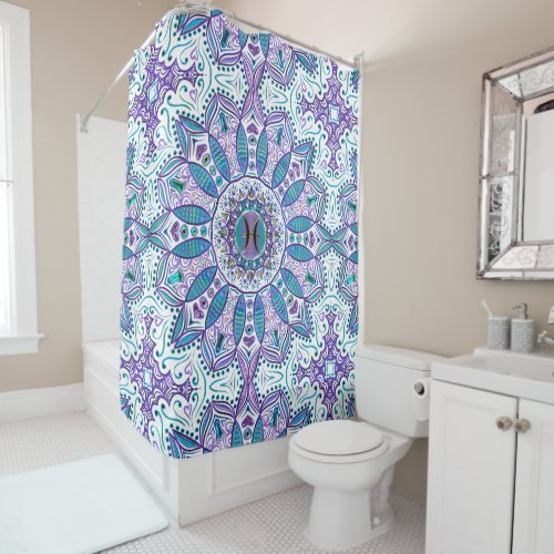 Pisces Mandala in Turquoise and Purple Shower Curtain