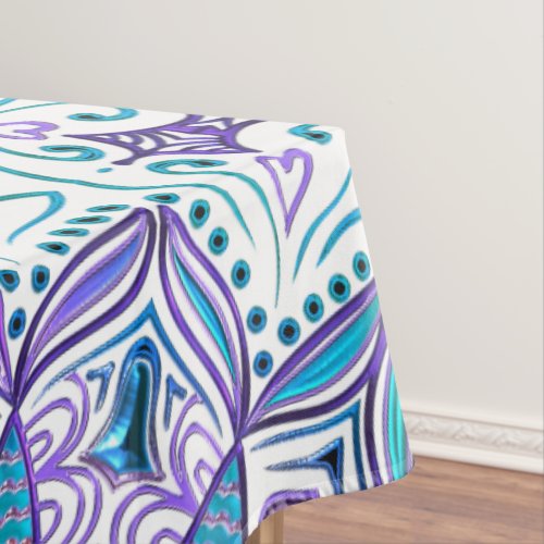 Pisces Mandala in Turquoise and Purple Tablecloth