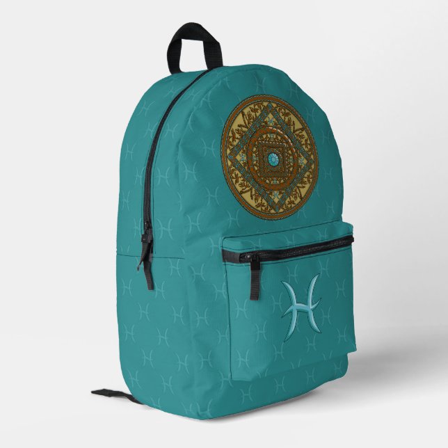 Pisces Mandala Printed Backpack (Back Corner Left)