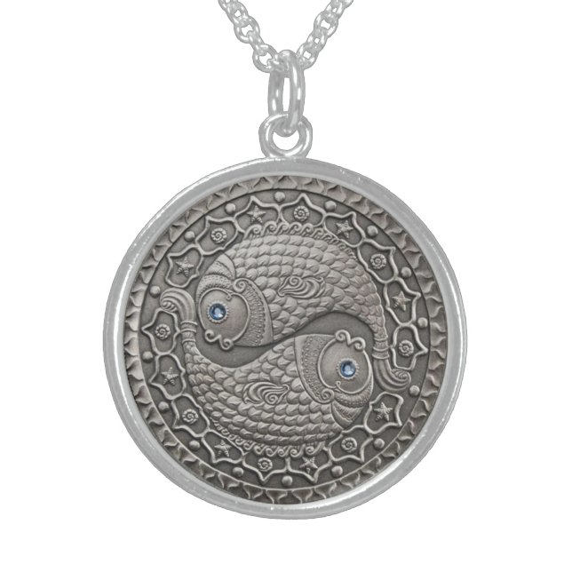 Pisces Medallion Sterling Silver Necklace (Front)