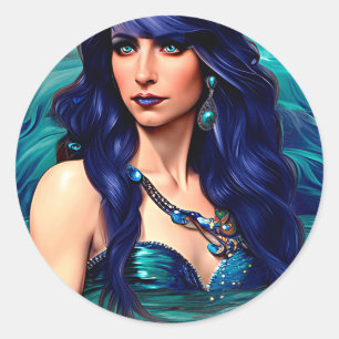 Pisces Mermaid Queen Original Fantasy art Classic Round Sticker