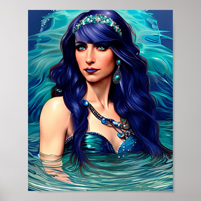Pisces Mermaid Queen Original Fantasy art Poster (Front)