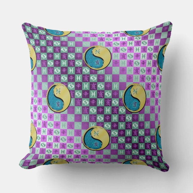 Pisces & Metal Boar Throw Pillow (Front)
