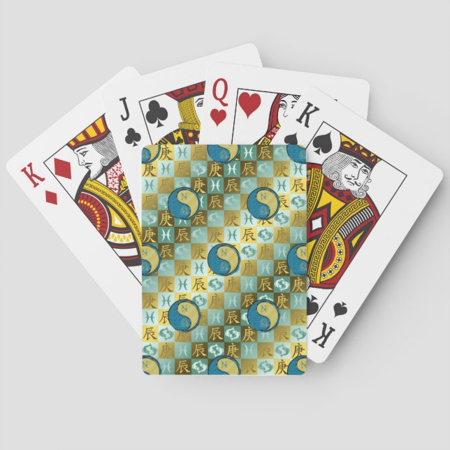 Pisces & Metal Dragon Poker Cards (Back)