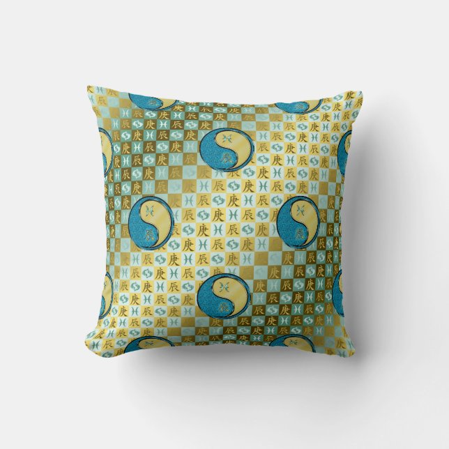 Pisces & Metal Dragon Throw Pillow (Front)
