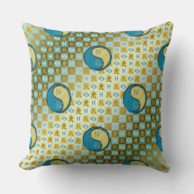 Pisces & Metal Dragon Throw Pillow (Front)