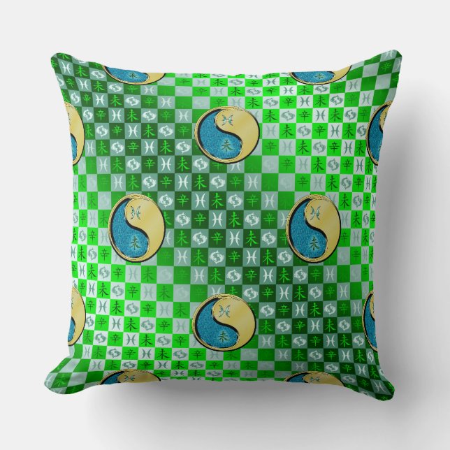 Pisces & Metal Goat Throw Pillow (Front)