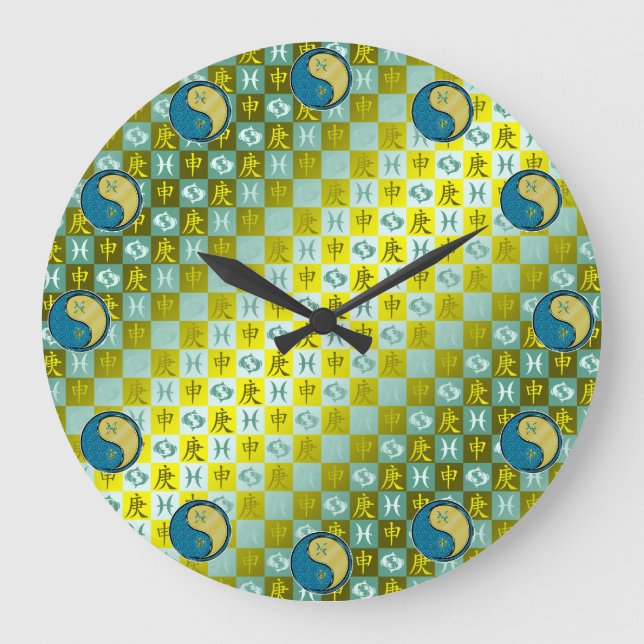 Pisces & Metal Monkey Large Clock (Front)