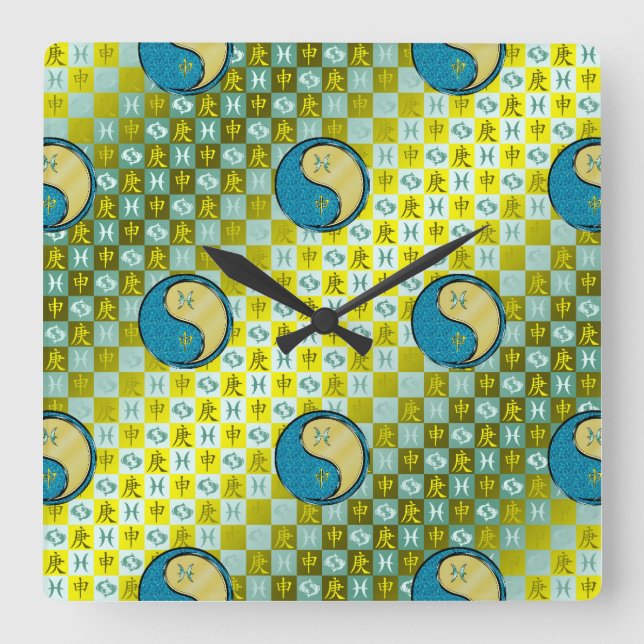 Pisces & Metal Monkey Square Wall Clock (Front)