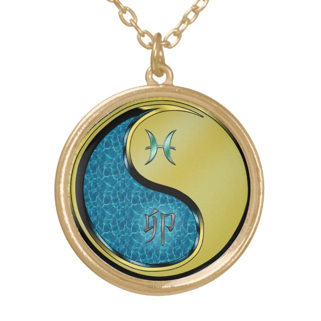 Pisces & Metal Rabbit Gold Plated Necklace (Front)