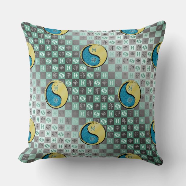 Pisces & Metal Rabbit Throw Pillow (Front)