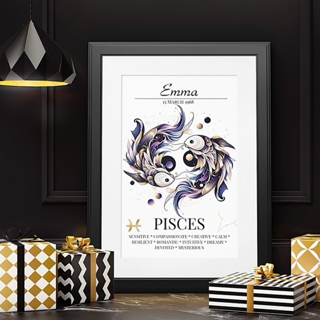 Pisces Personalized Elegant Zodiac Watercolor Poster (Creator Uploaded)