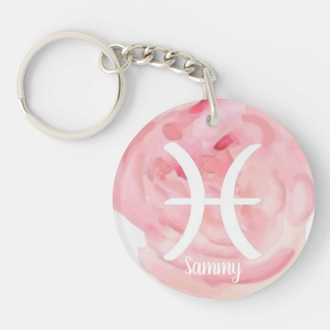 Pisces Personalized Watercolor Zodiac Sign Keychain (Front)
