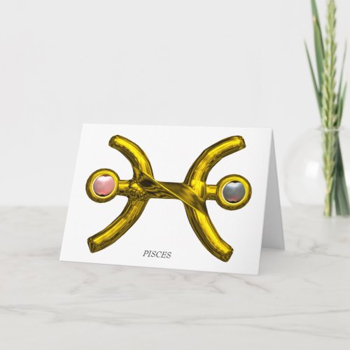 PISCES Pink White Pearls  Gold Zodiac Birthday Card