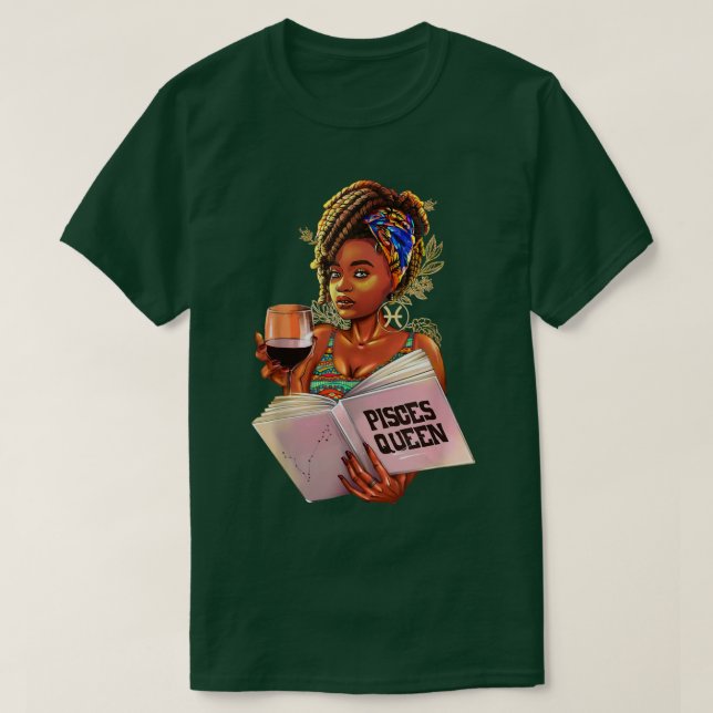 Pisces Queen Afro Locs Girl Zodiac Signs Birthday  T-Shirt (Design Front)