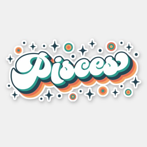 Pisces Retro Zodiac Birthday Astrology Sticker