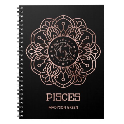 Pisces Rose Gold Mandala Zodiac Sign Custom Notebook