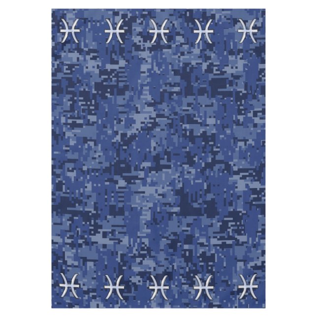 Pisces Sign Navy Blue Digital Camouflage Tablecloth (Front)