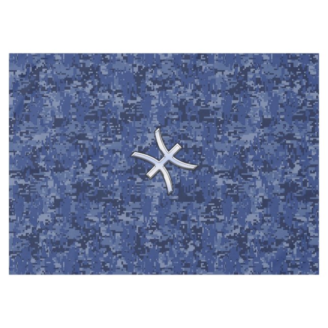 Pisces Sign Navy Blue Digital Camouflage Tablecloth (Front (Horizontal))