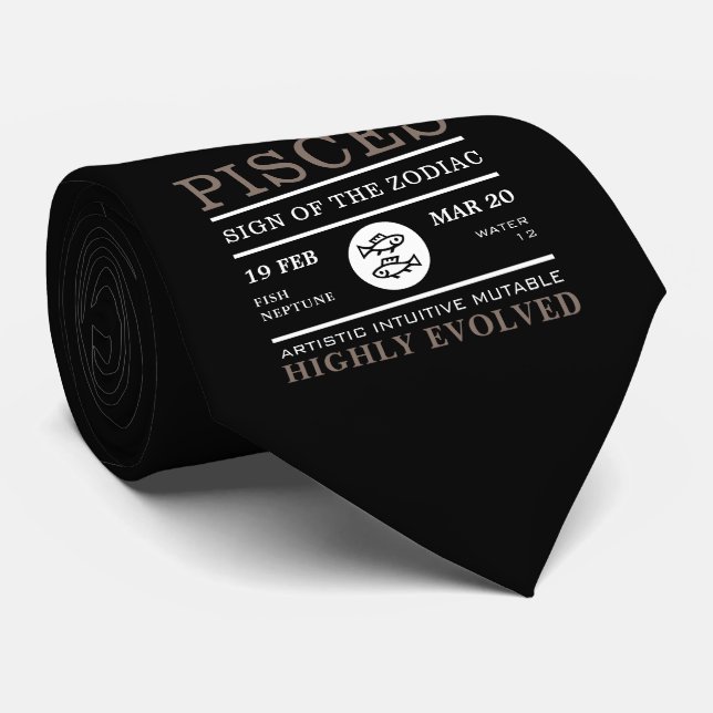Pisces Sign of the Zodiac, Astrological Neck Tie (Rolled)