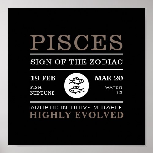 Pisces Sign of the Zodiac Astrological Poster
