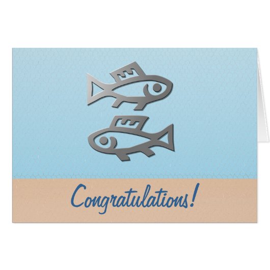 Pisces Silver Fish Birthday Congratulations Cards (Front Horizontal)