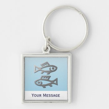Pisces Silver Fish Hand Baggage Tag Keyring by zodiac_shop at Zazzle