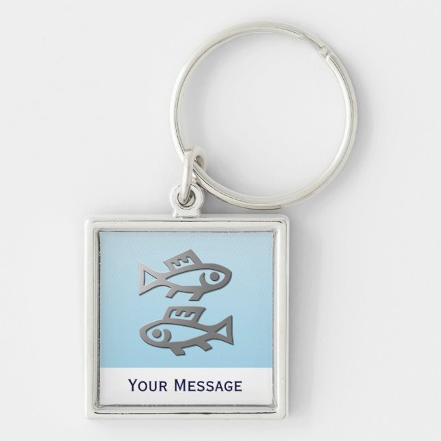 Pisces Silver Fish Hand Baggage Tag Keyring (Front)