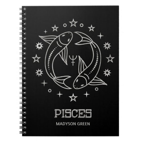 Pisces Silver Zodiac Sign Personalized Notebook