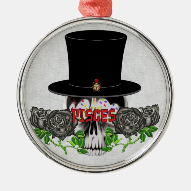 Pisces Skull Metal Ornament (Front)