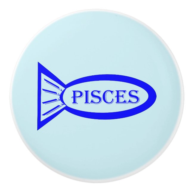 Pisces Star Sign Fish Ceramic Knob (Front)