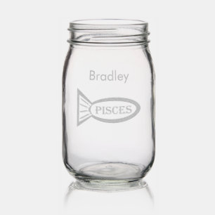 Pisces Star Sign Fish Custom Name Mason Jar