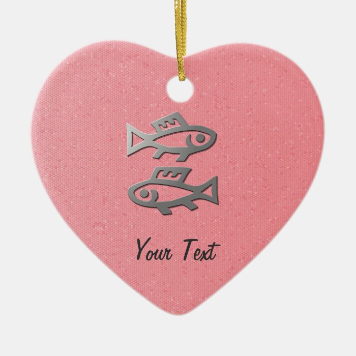 Pisces Star Sign Silver Fish Romantic Pink Heart Christmas Tree Ornaments