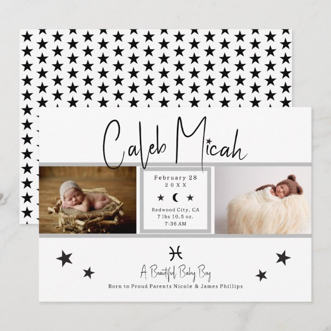 Pisces Stars Photo Baby Birth Announcement (Front/Back)