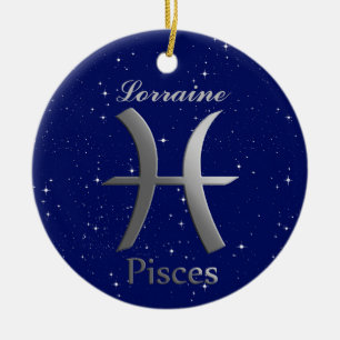 Pisces Sun Sign Symbol with Name Ceramic Ornament