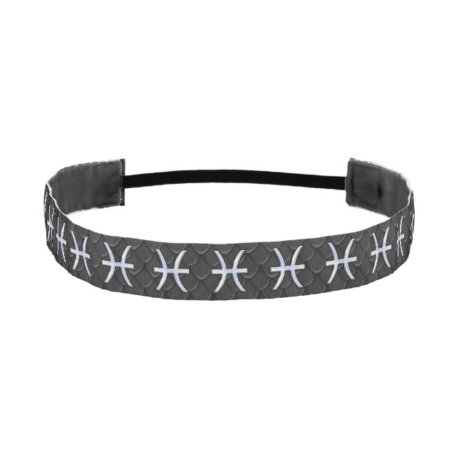 Pisces Symbol on Black Snake Skin style Athletic Headband (Front)