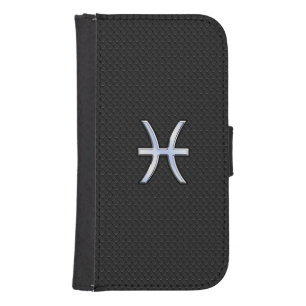 Pisces Symbol on Black Snake Skin style Samsung S4 Wallet Case