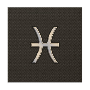Pisces Symbol on Black Snake Skin style Wood Wall Art