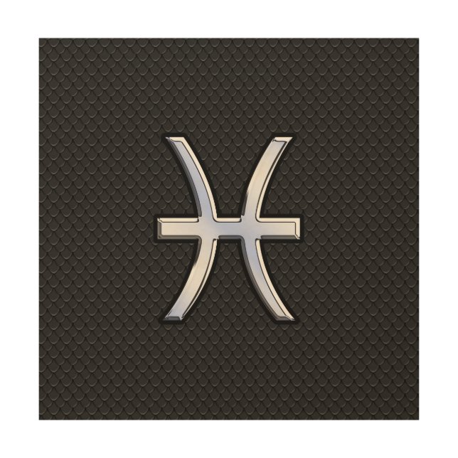 Pisces Symbol on Black Snake Skin style Wood Wall Art (Front)