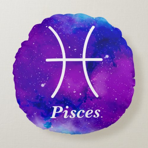 Pisces Symbol Purple Blue Space Nebula Round Pillow